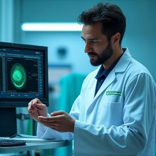 Veterinarian reviewing diagnostic results on screen