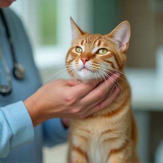 Vet examining a happy cat