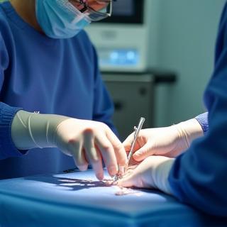 Veterinary surgeon operating in theatre
